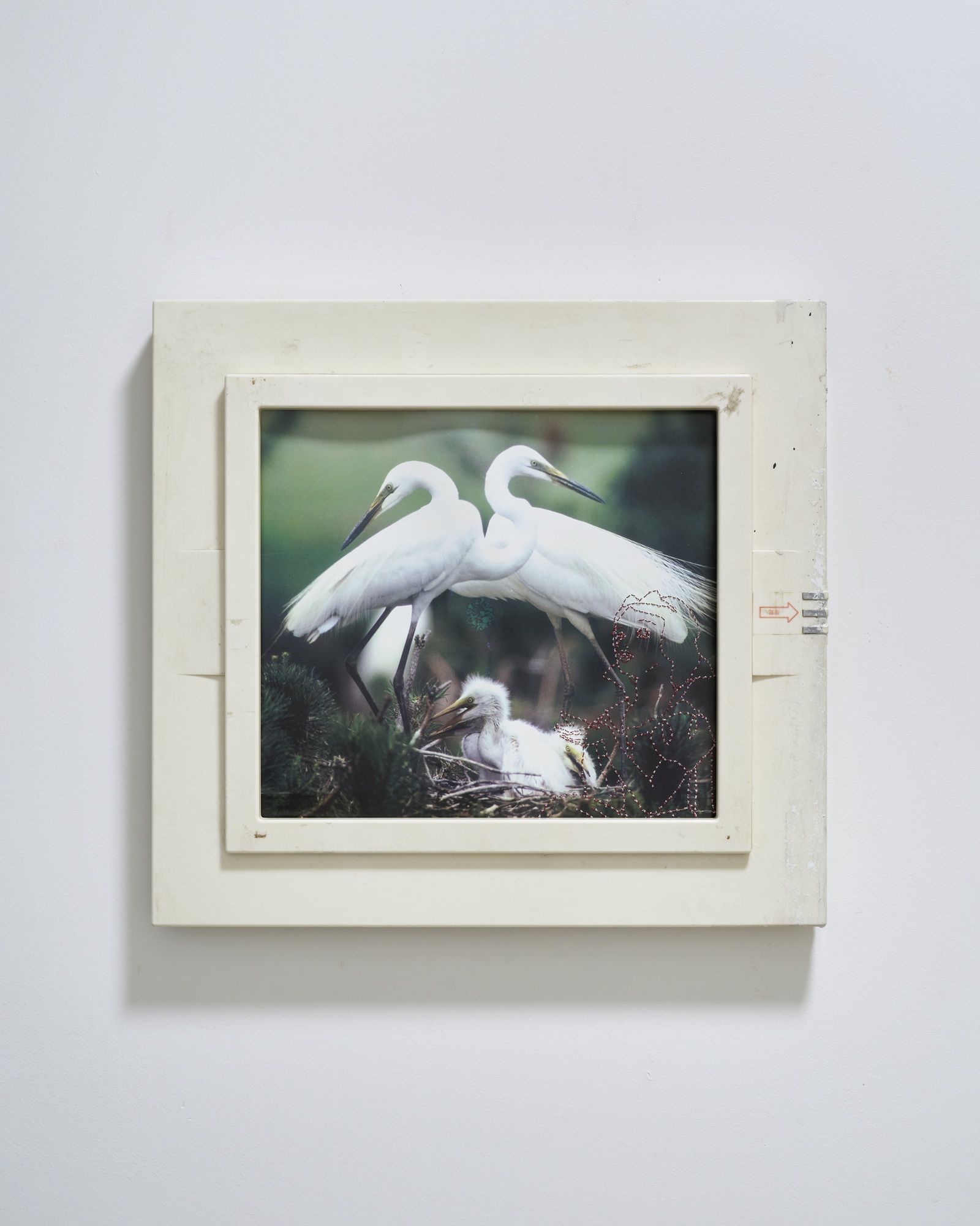 Hani Yikyung Han, 마침내 함께 해 Always The Same, 2026, embroidery on paper, electrical panel, 37x40x3.5cm